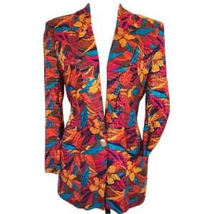 Liz Claiborne 100% Silk Floral Print Oversized Blazer Jacket Women’s Size 4